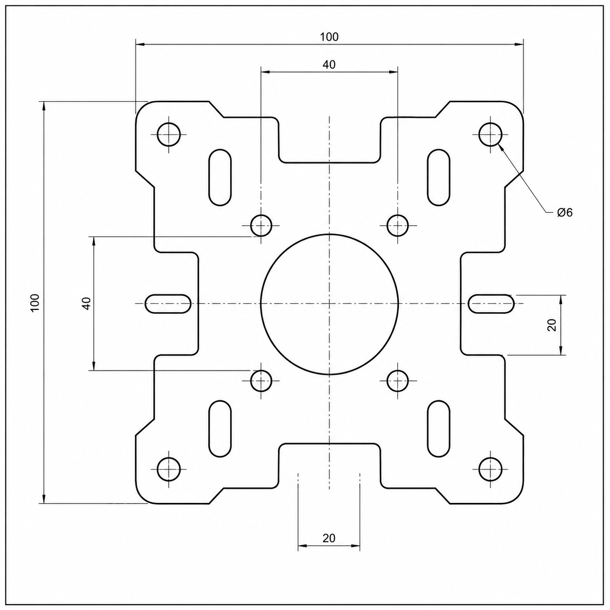 Desenho técnico de uma peça para corte a laser